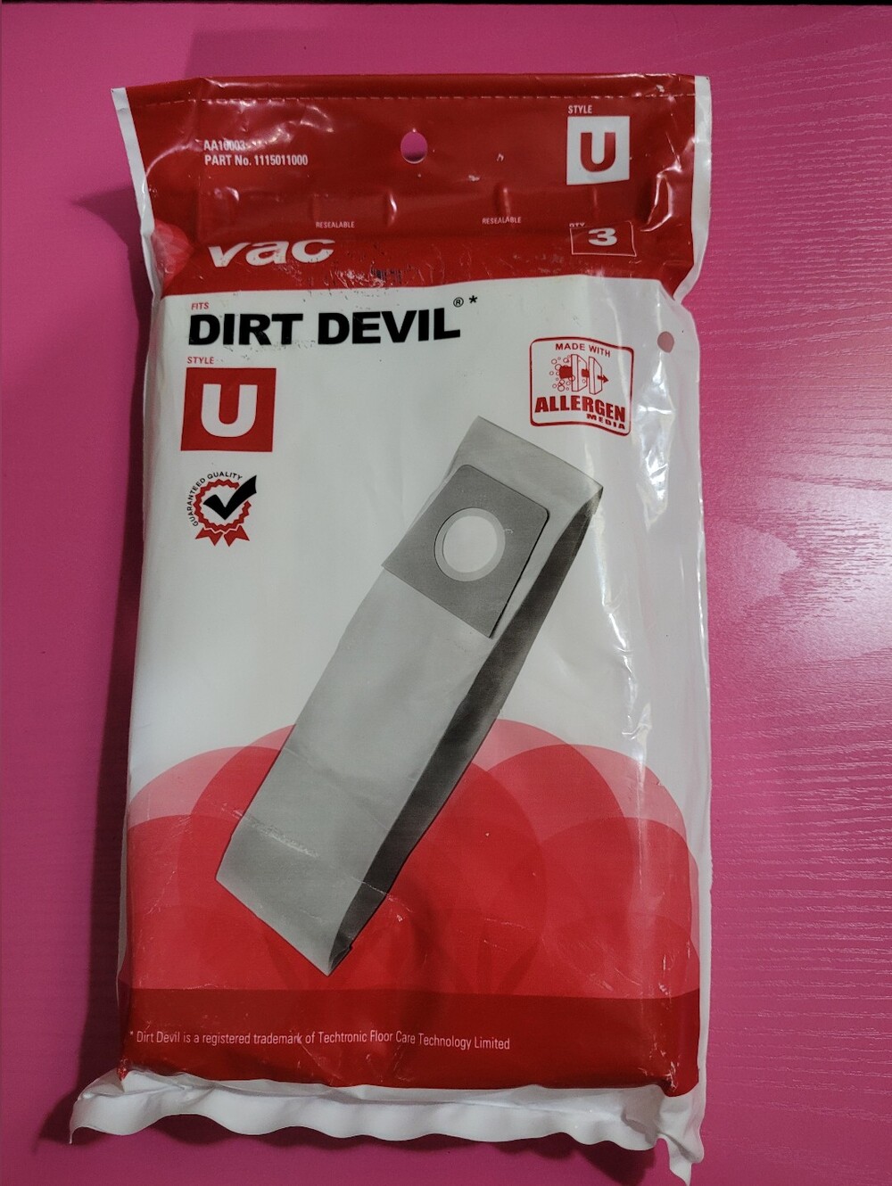 Dirt Devil Vacuum Bags Style U Set Of 3 (1787)